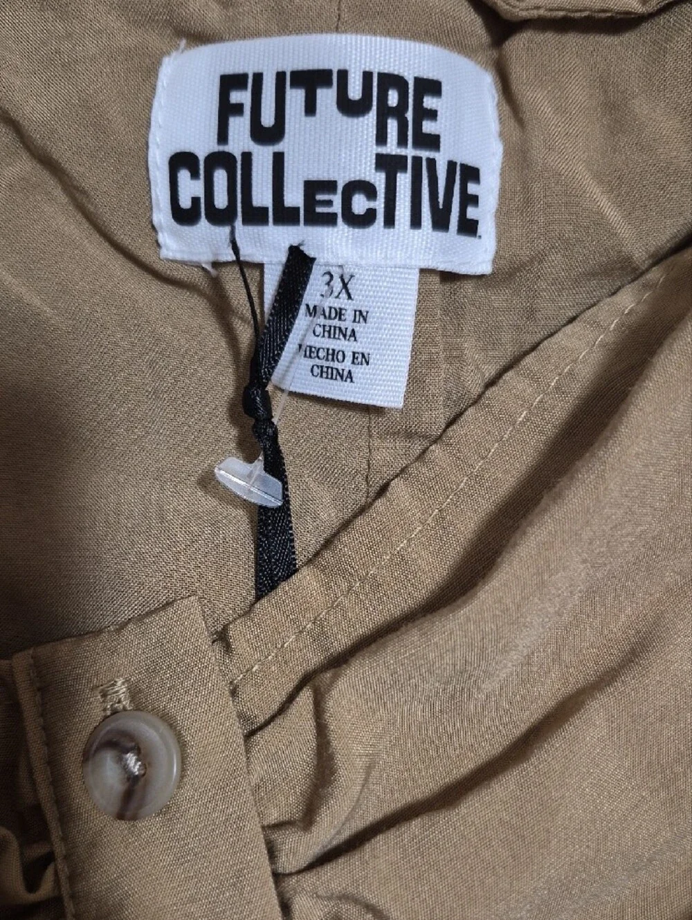 Future Collective Khaki Ruched Button-Front Sundress with Spaghetti Straps Sz 3X - Picture 3 of 3